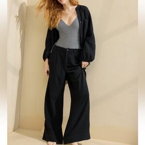 Aerie NWOT Daybreak Black Wide-Leg Trouser Pants
